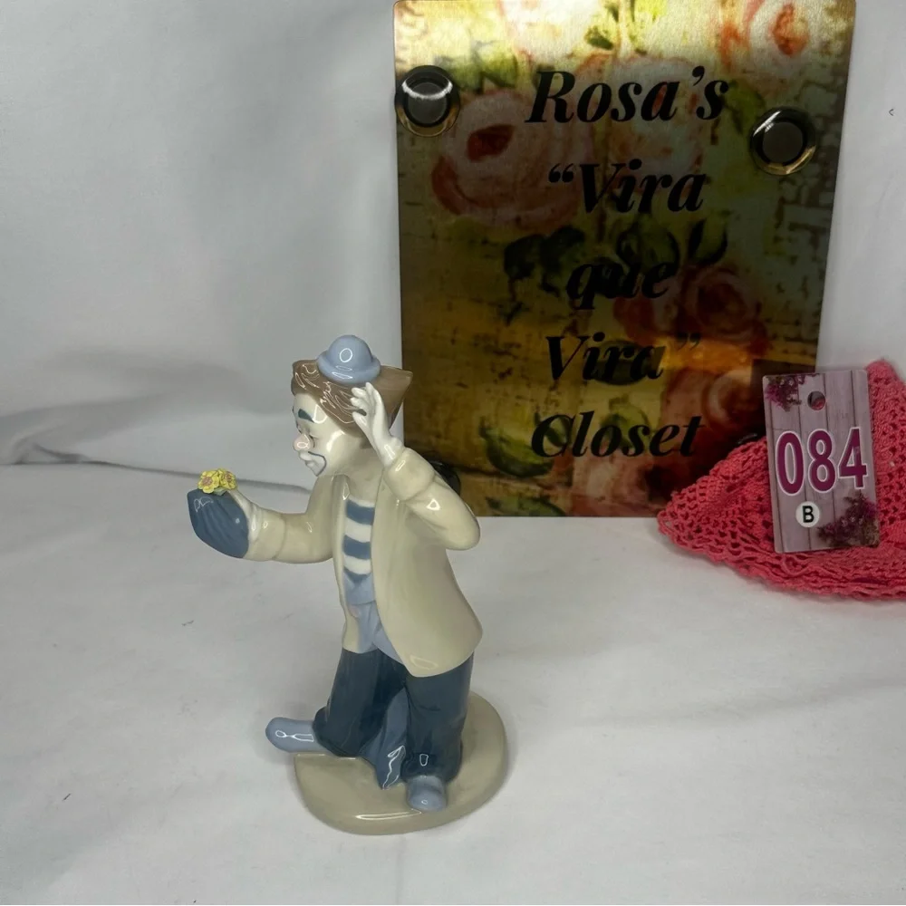 Vintage Paul Sabastian Porcelain Clown Figurine with Flower